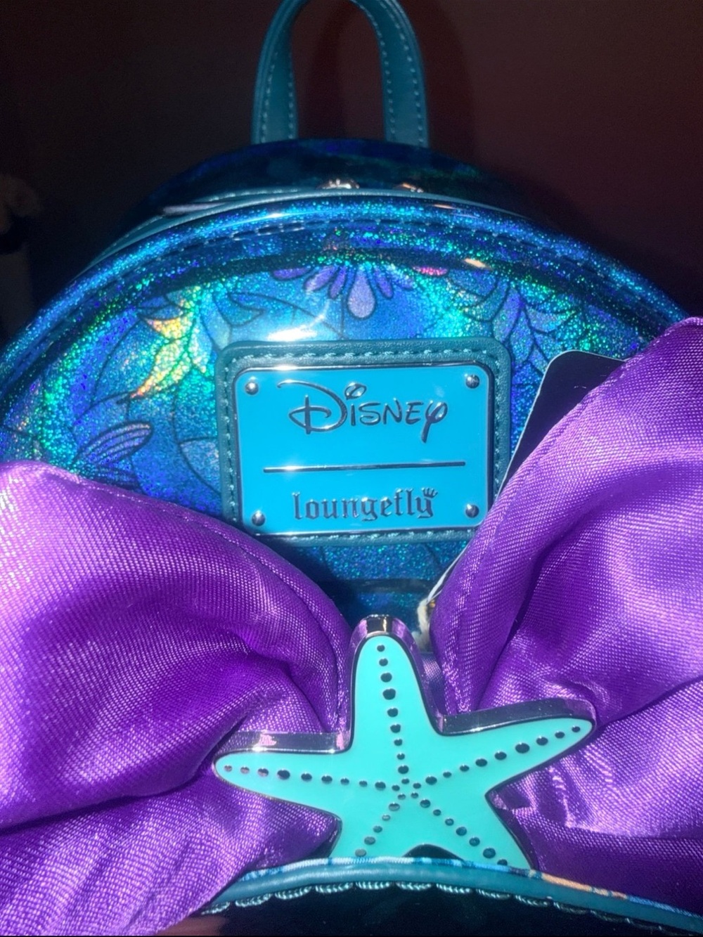 Ariel Stained Glass Loungefly Mini Backpack and Matching Ears NWT!!! - Picture 5 of 6